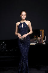 Sequined Halter Fishtail Maxi Dress