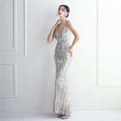 Sequined V-Neck Maxi Dress