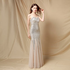 V-Neck Sequined Fishtail Maxi Dress