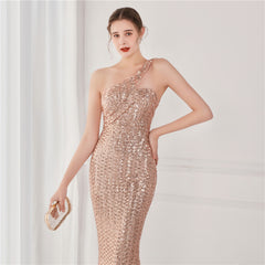 Asymmetric Sequin Maxi Dress