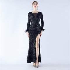 Ostrich Feather Sequined Maxi Dress