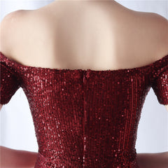 Off-Shoulder Sequined Fringe Maxi Dress