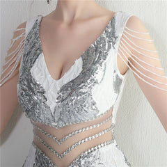 Sequined Beaded Fishtail Maxi Dress