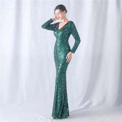 Sequined V-Neck Maxi Dress