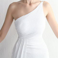 Sequin One-Shoulder Fishtail Maxi Dress