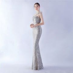 One-Shoulder Sequin Maxi Dress