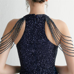 Sequined Halter Fishtail Maxi Dress