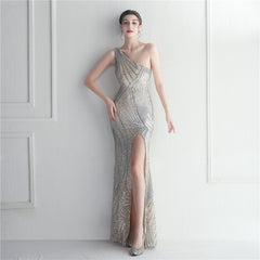 One-Shoulder Sequin Maxi Dress