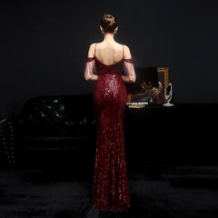 Sequined V-Neck Fishtail Dress