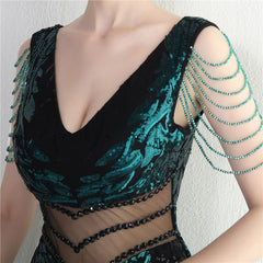 Sequined Beaded Fishtail Maxi Dress