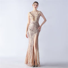 Ostrich Feather Beaded Maxi Dress