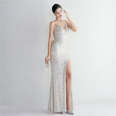 Sequin Beaded Fishtail Maxi Dress