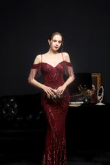 Sequined V-Neck Fishtail Dress