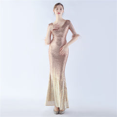 Ostrich Feather Sequin Maxi Dress