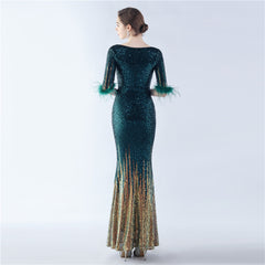Ostrich Feather Sequin Maxi Dress