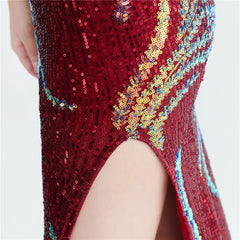 One-Shoulder Ostrich Feather Beaded Maxi Dress