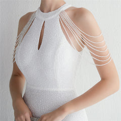 Sequined Halter Fishtail Maxi Dress