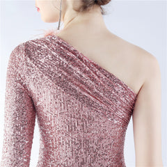 One-Shoulder Sequined Feather Dress