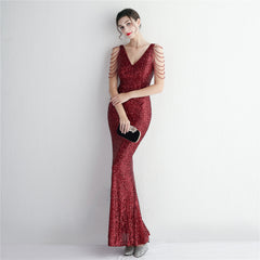 Sequined Fringe Fishtail Maxi Dress