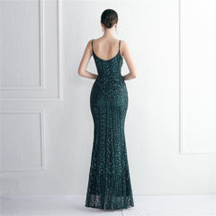 Sequined Fringed Fishtail Maxi Dress