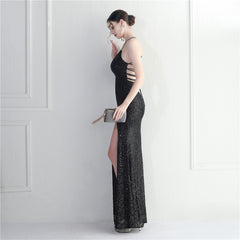 Crisscross Backless Sequined Maxi Dress