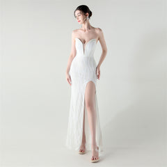 Sequined Heart-Collar Maxi Dress