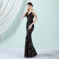 Sequin Lace Fishtail Maxi Dress