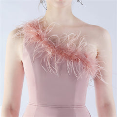 Ostrich Feather One-Shoulder Maxi Dress