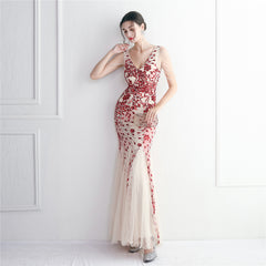 Sequined Beaded Fishtail Maxi Dress