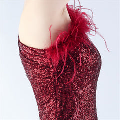 One-Shoulder Sequined Feather Dress