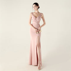 Cross Pleated Cutout Mesh Maxi Dress