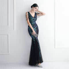 Sequined Beaded Fishtail Maxi Dress
