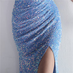 One-Shoulder Sequined Fishtail Maxi Dress