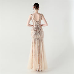 Backless Sequined Fishtail Maxi Dress