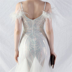 Feathered Sequin Maxi Dress