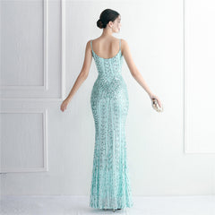 Sequined Fringed Fishtail Maxi Dress