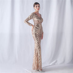 Sequined V-Neck Maxi Dress