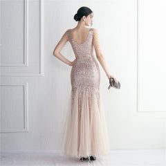 Sequin Mesh Beaded Maxi Dress