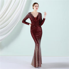 Sequined Gradient Fishtail Maxi Dress