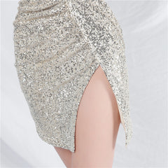 Sequined V-Neck Bodycon Dress