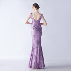 Ostrich Feather Beaded Maxi Dress