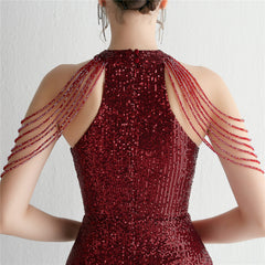 Sequined Halter Fishtail Maxi Dress