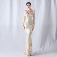 Sequined V-Neck Maxi Dress