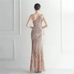 One-Shoulder Sequin Maxi Dress