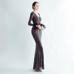 Sequin Feather Maxi Dress