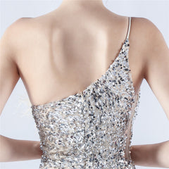 One-Shoulder Sequin Feather Maxi Dress