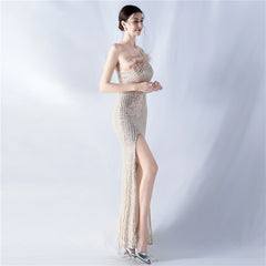 One-Shoulder Sequined Maxi Dress