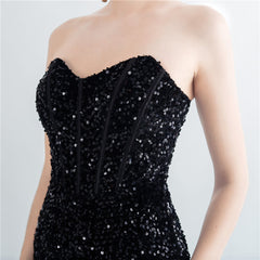 Sequin Boned Strapless Split Maxi Dress