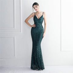 Sequined Fringed Fishtail Maxi Dress