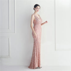 Sequined V-Neck Maxi Dress Split